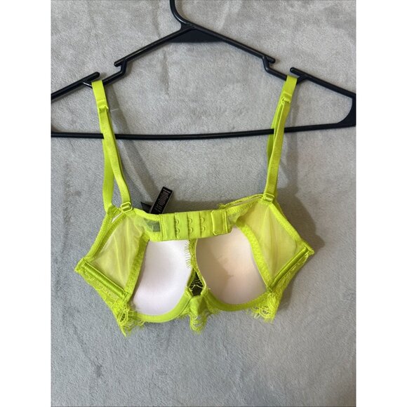 Victoria’s Secret Very Sexy Push-Up Bra 32B Neon Green Lace Rhinestone Straps - Picture 6 of 6